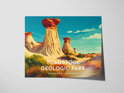 Toadstool Geologic Park Landscape Poster | Crawford, Nebraska Vacation Wall Art — giclée print detail on matte paper