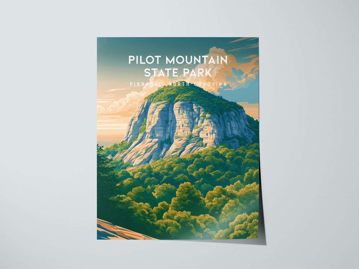 Pilot Mountain State Park, Pinnacle, North Carolina Poster | Rugged Peak & Forest Travel Wall Art — giclée print detail on ma