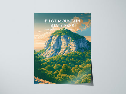 Pilot Mountain State Park, Pinnacle, North Carolina Poster | Rugged Peak & Forest Travel Wall Art — giclée print detail on ma