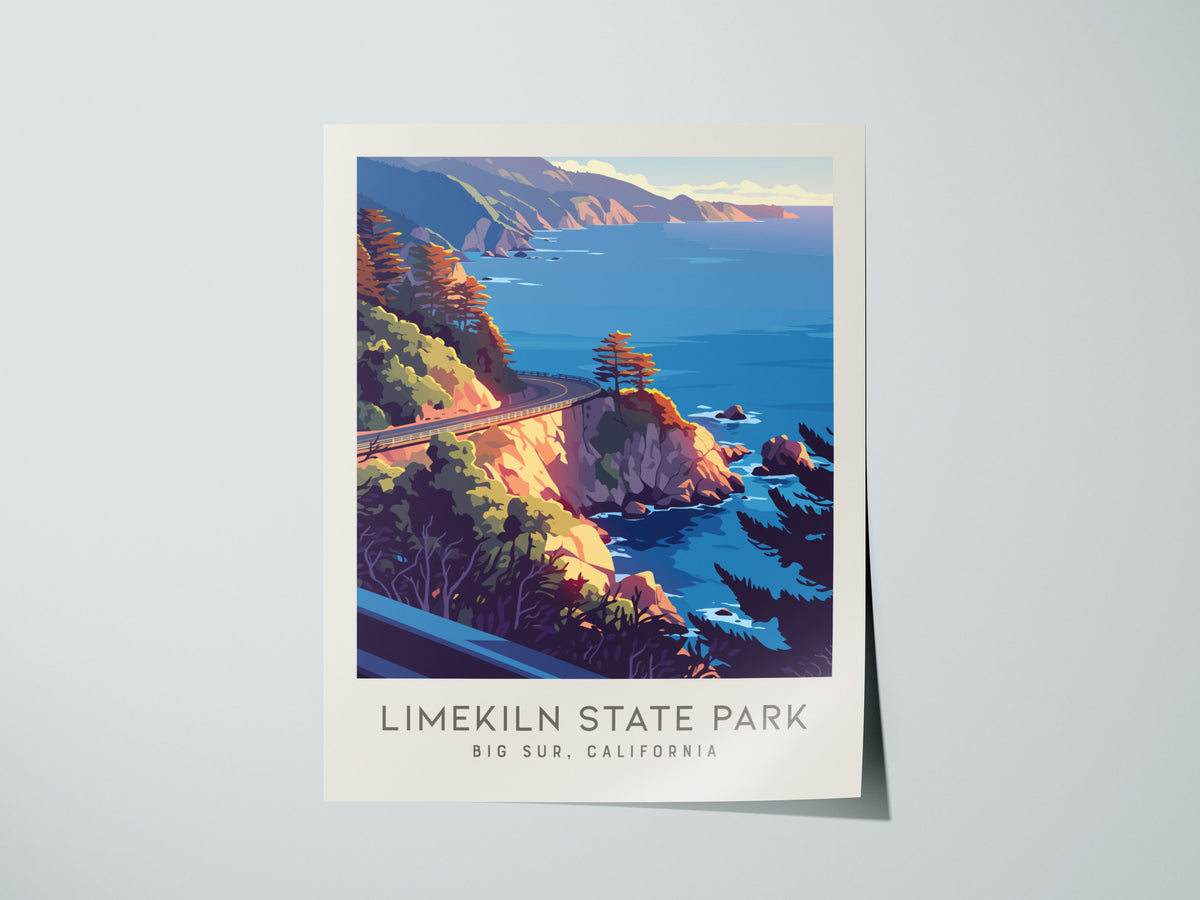 Limekiln State Park Matte Border Poster | Big Sur, California Travel Wall Art — giclée print detail on matte paper