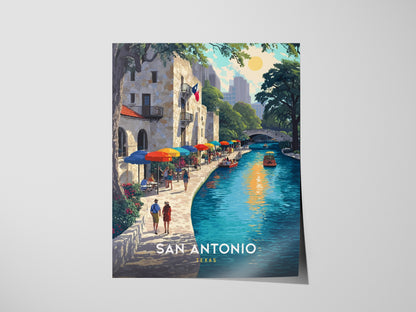San Antonio River Walk, Texas Poster | Vibrant Waterway Destination Print Wall Art — giclée print detail on matte paper