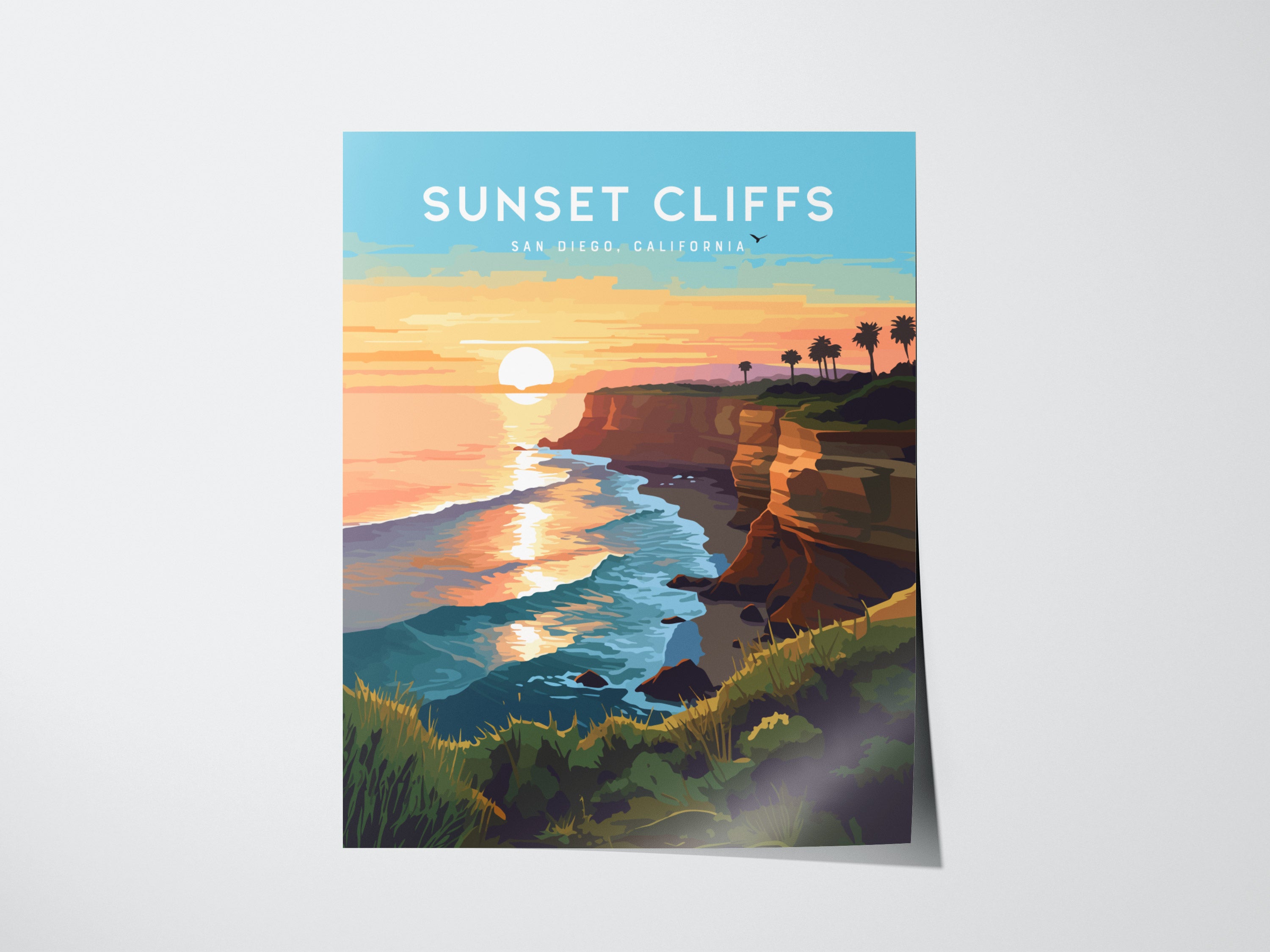 Sunset Cliffs San Diego Surf Poster | Point Loma Wave Art Surfer