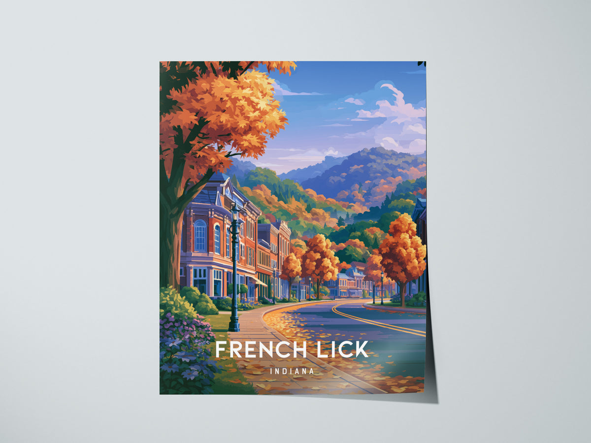 French Lick, Indiana Poster | Historic Springs Resort Town Wall Art — giclée print detail on matte paper