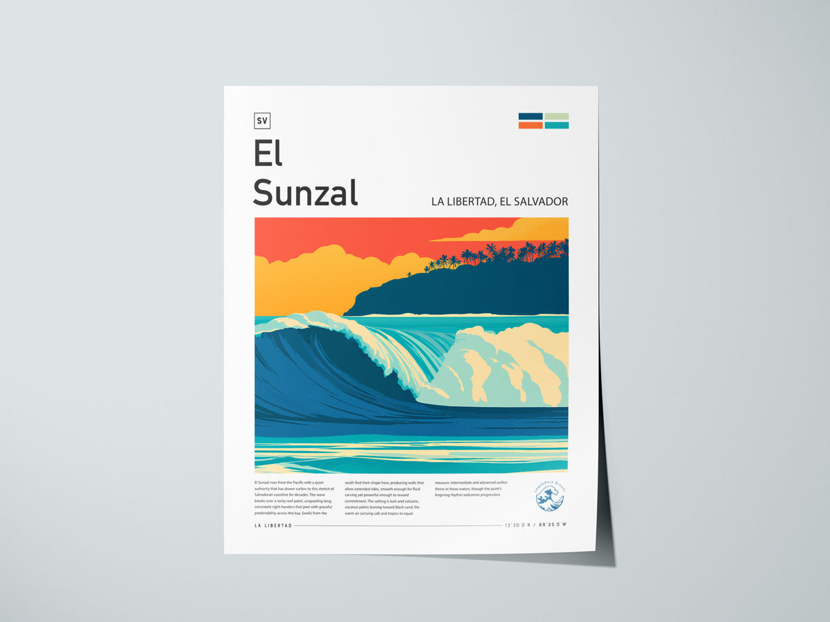 El Sunzal, La Libertad, El Salvador Poster | Tropical Surf Wall Art — giclée print detail on matte paper