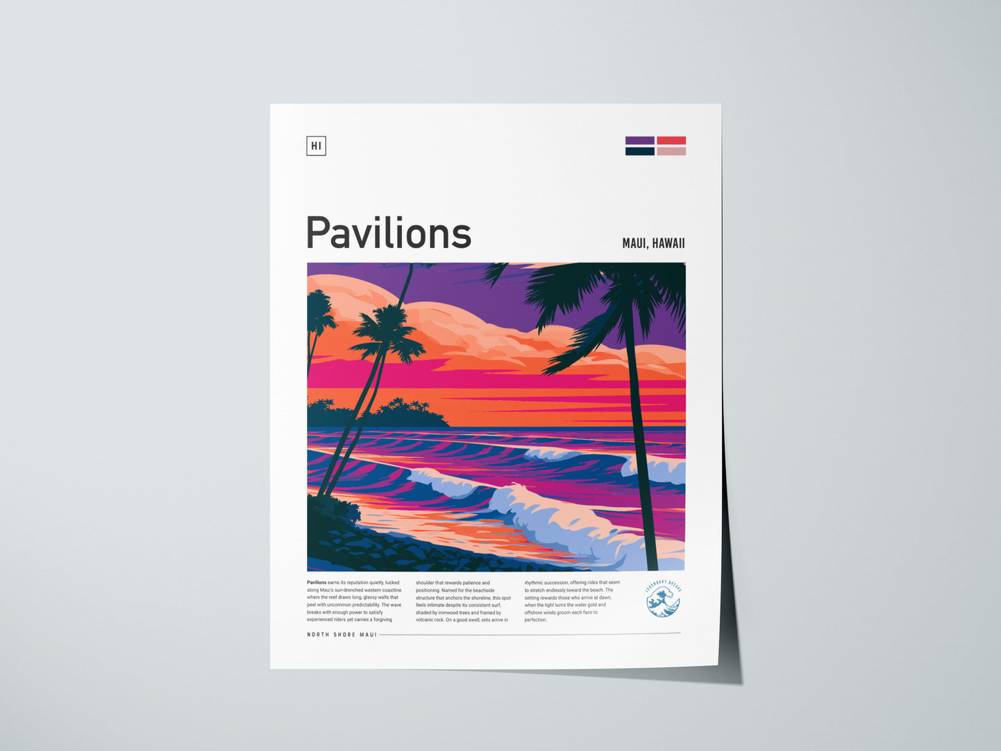 Pavilions, Hawaii Poster | Golden Surf Break Paradise Wall Art — giclée print detail on matte paper