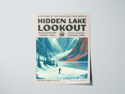 Hidden Lake Lookout, North Cascades National Park Poster | Hiker Gift | Backcountry Trail Wall Art — giclée print detail on m