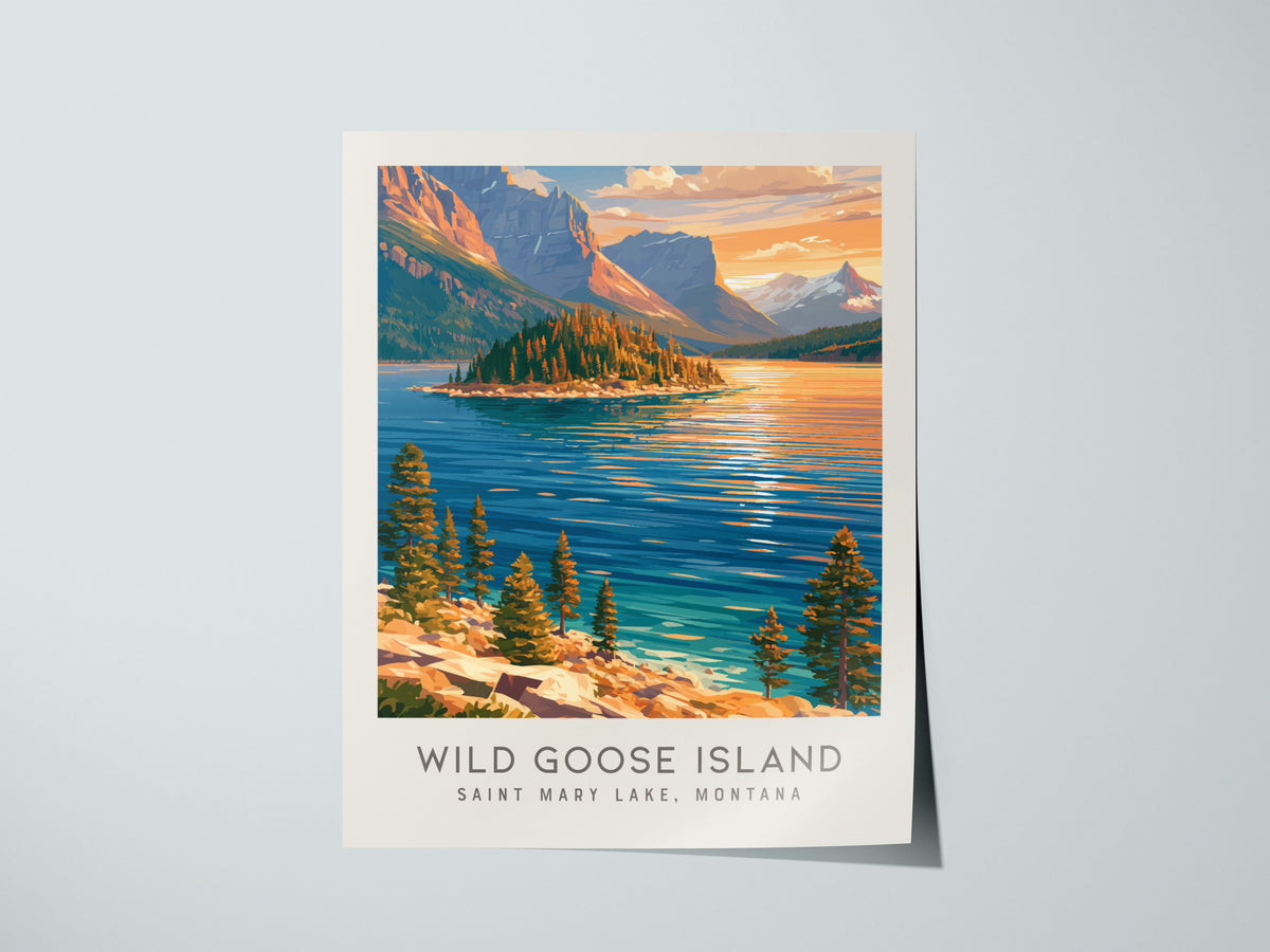 Wild Goose Island Matte Border Poster | Saint Mary Lake, Montana Travel Wall Art — giclée print detail on matte paper