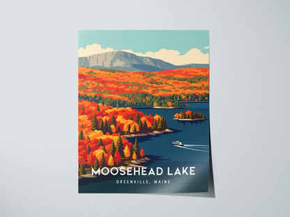 Moosehead Lake, Greenville, Maine Poster | Lakeside Wilderness Retreat Framed or Unframed Wall Art — giclée print detail on m