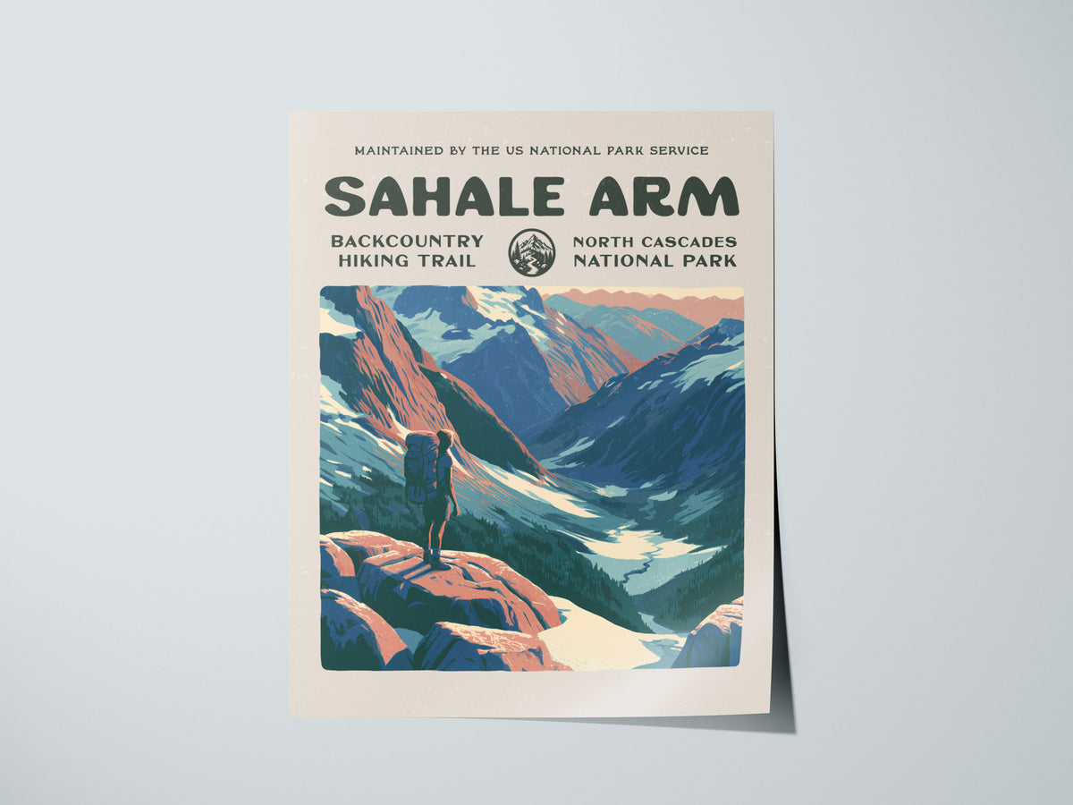 Sahale Arm, North Cascades National Park Poster | Hiker Gift | Backcountry Trail Wall Art — giclée print detail on matte pape