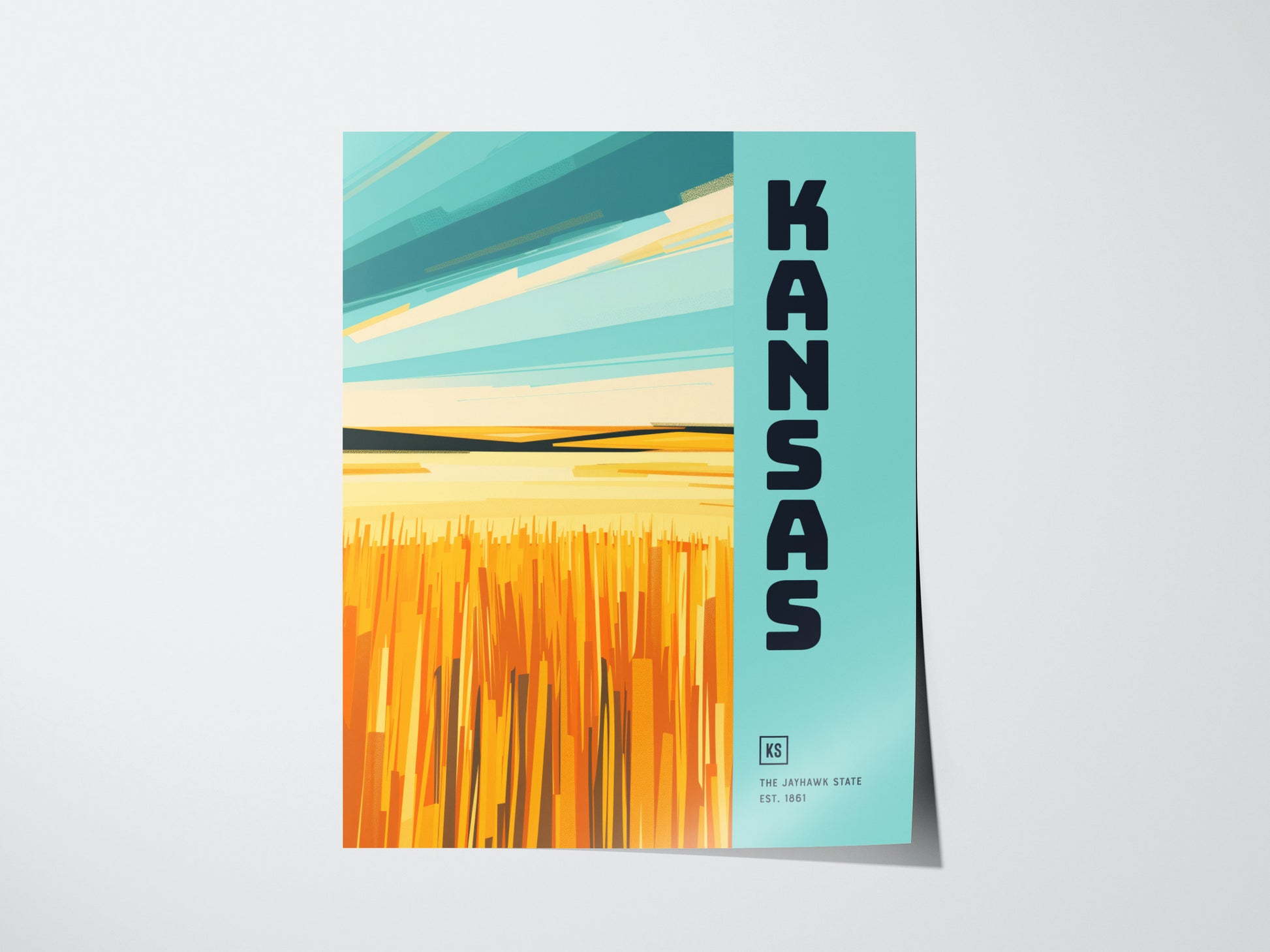 Kansas Jayhawk State Poster | Great Plains Wall Art