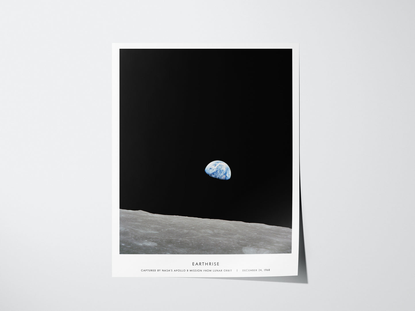 Earthrise NASA poster showing Apollo 8 view of Earth rising above the lunar horizon
