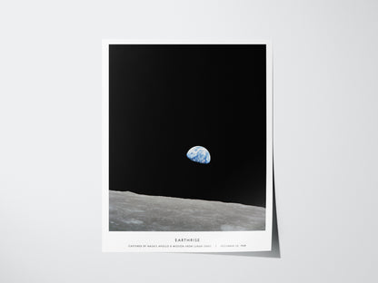 Earthrise NASA poster showing Apollo 8 view of Earth rising above the lunar horizon