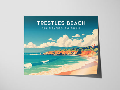 Trestles Beach Landscape, San Clemente, California Poster | Coastal Beach Decor Travel Gift Wall Art — giclée print detail on