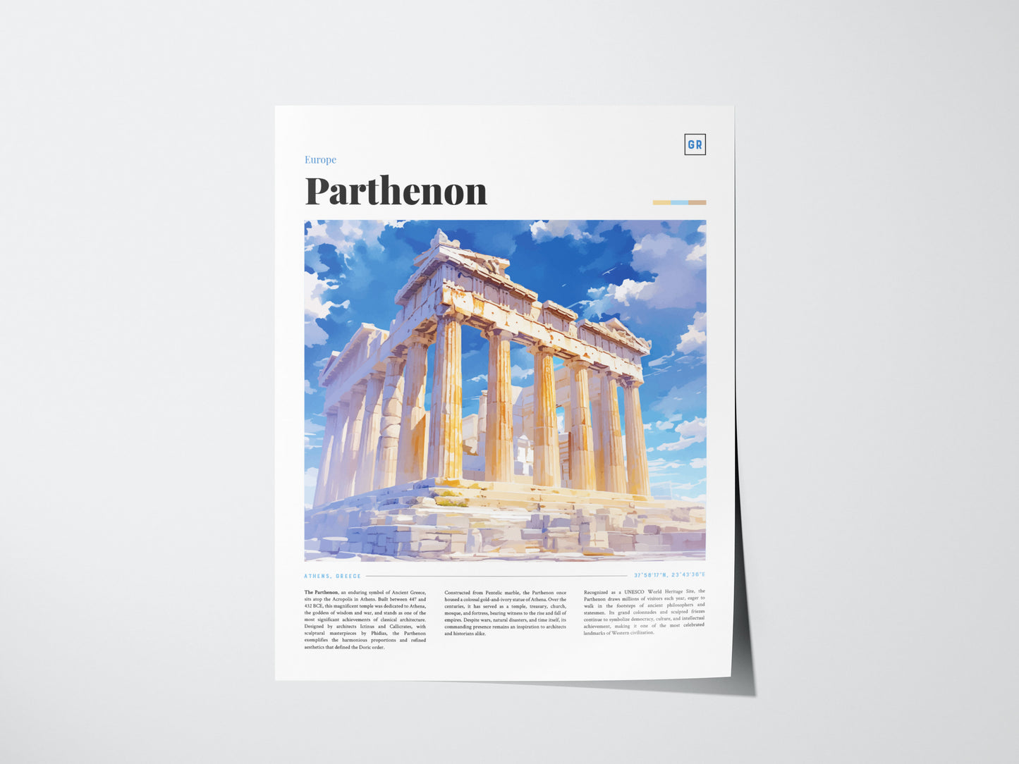 Parthenon Athens Poster | Ancient Greek Temple Wall Art Print
