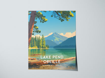 Lake Pend Oreille, Sandpoint, Idaho Poster | Mountain Lake Vacation Wall Art — giclée print detail on matte paper