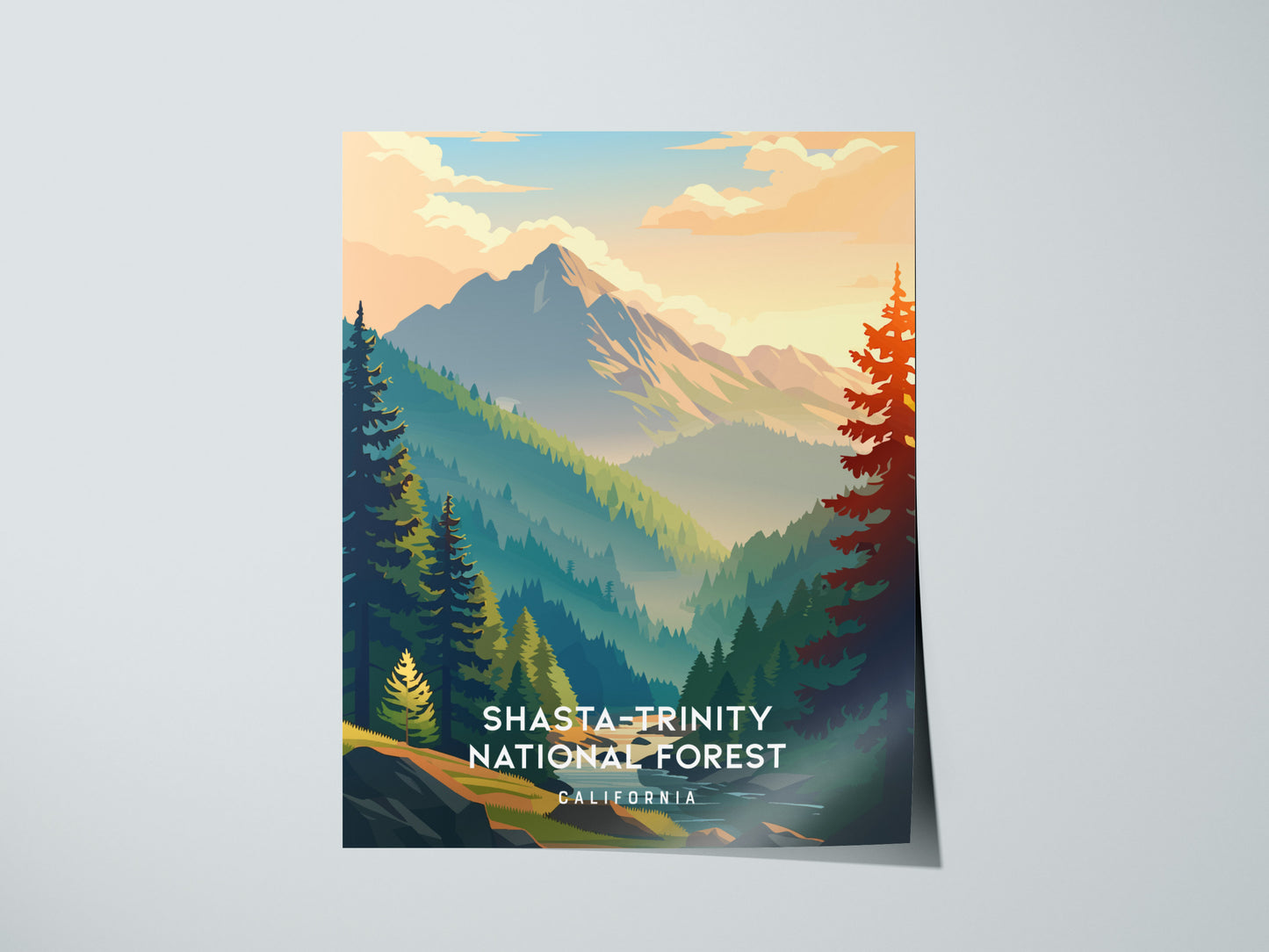 Shasta-Trinity National Forest, California Poster | Mountain Wilderness & Alpine Lake Wall Art — giclée print detail on matte