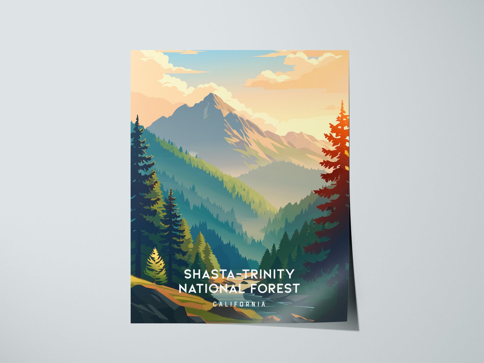 Shasta-Trinity National Forest, California Poster | Mountain Wilderness & Alpine Lake Wall Art — giclée print detail on matte