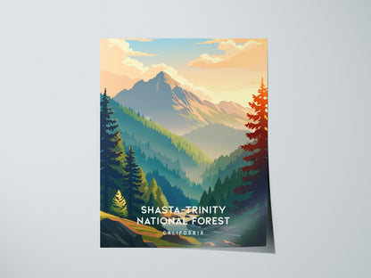 Shasta-Trinity National Forest, California Poster | Mountain Wilderness & Alpine Lake Wall Art — giclée print detail on matte