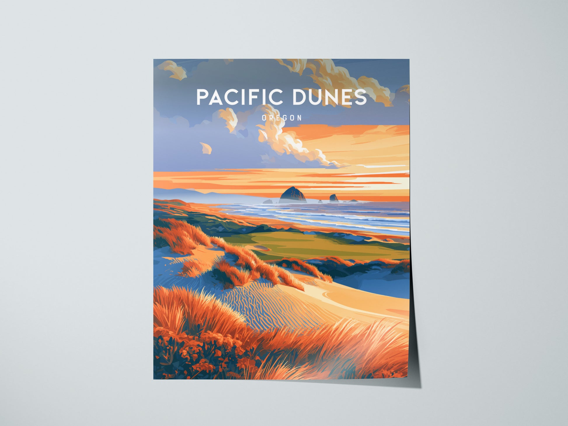 Pacific Dunes, Oregon Poster | Windswept Coast Destination Print Wall Art — giclée print detail on matte paper