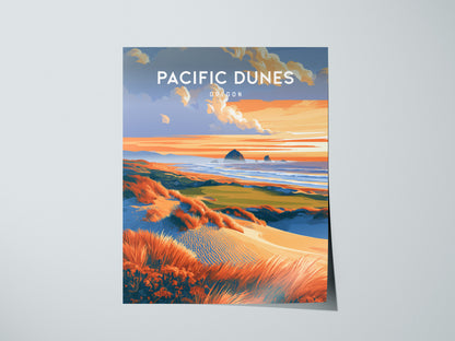Pacific Dunes, Oregon Poster | Windswept Coast Destination Print Wall Art — giclée print detail on matte paper