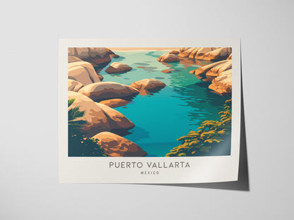 Puerto Vallarta Landscape Matte Border Poster | Travel Wall Art — giclée print detail on matte paper