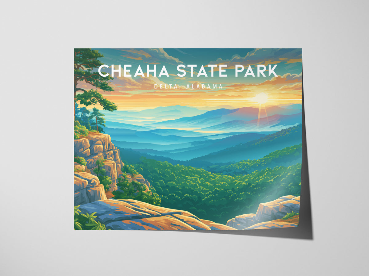 Cheaha State Park Landscape Poster | Delta, Alabama Vacation Wall Art — giclée print detail on matte paper