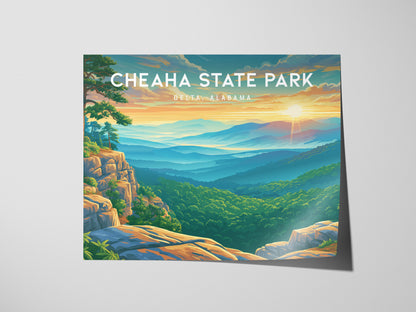 Cheaha State Park Landscape Poster | Delta, Alabama Vacation Wall Art — giclée print detail on matte paper
