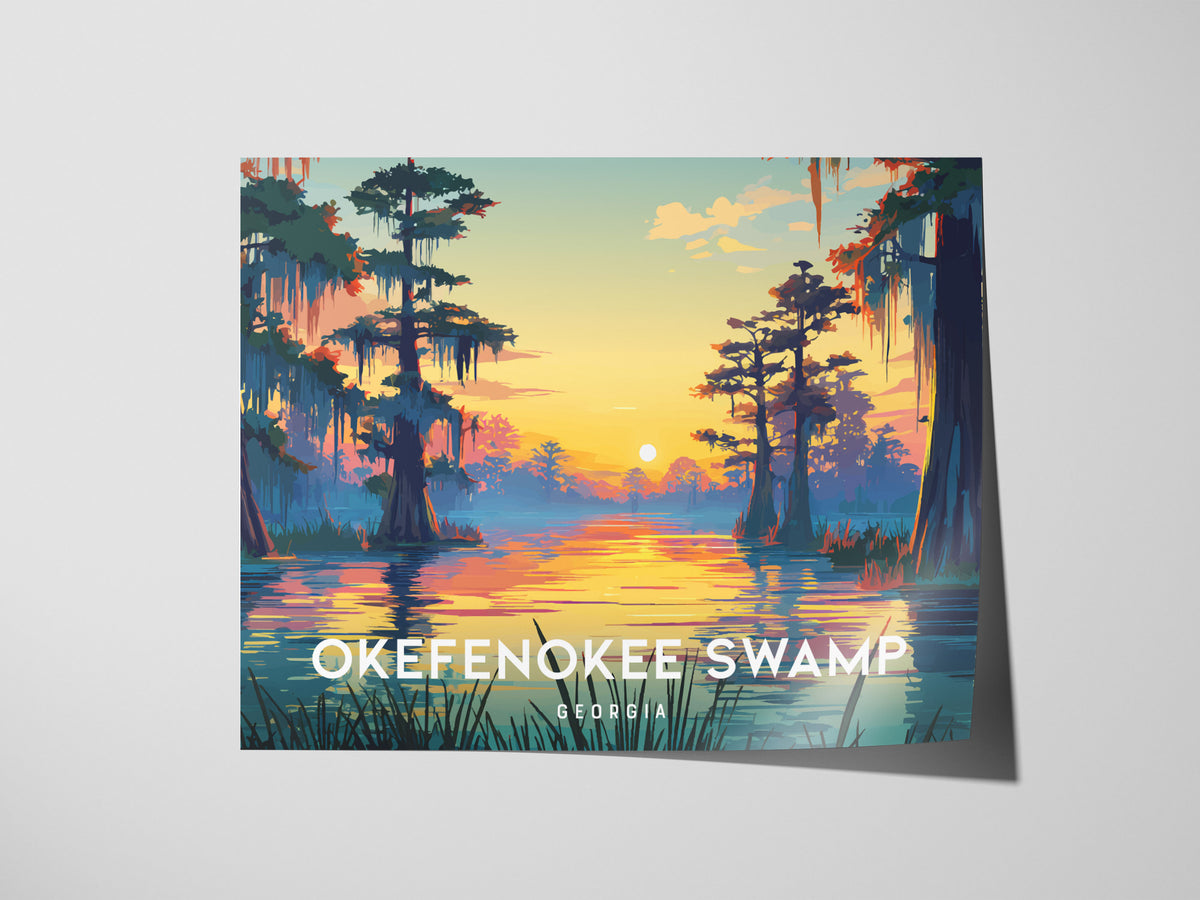 Okefenokee Swamp, Georgia Landscape Poster | Travel Gift Swampland Wildlife Wall Art — giclée print detail on matte paper
