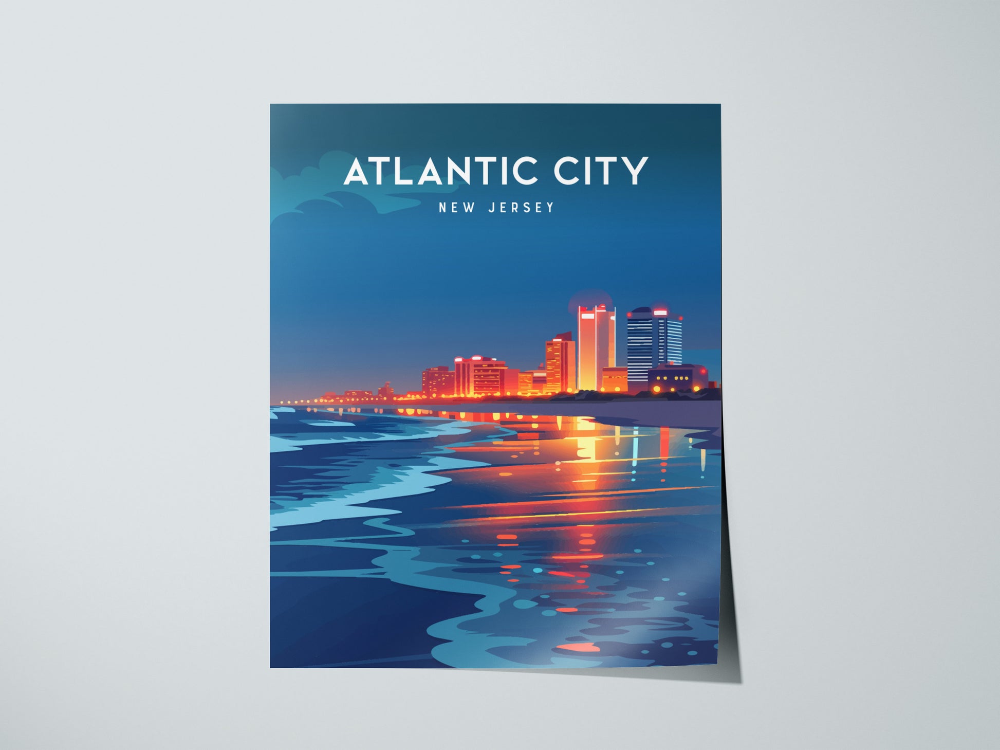 Atlantic City, New Jersey Poster | Boardwalk & Steel Pier Coastal Wall Art — giclée print detail on matte paper