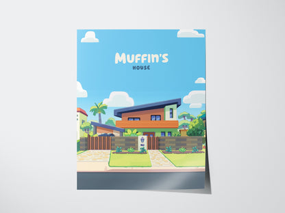 Bluey Muffin's House Poster | Kids Room Decor Wall Art | Framed or Unframed