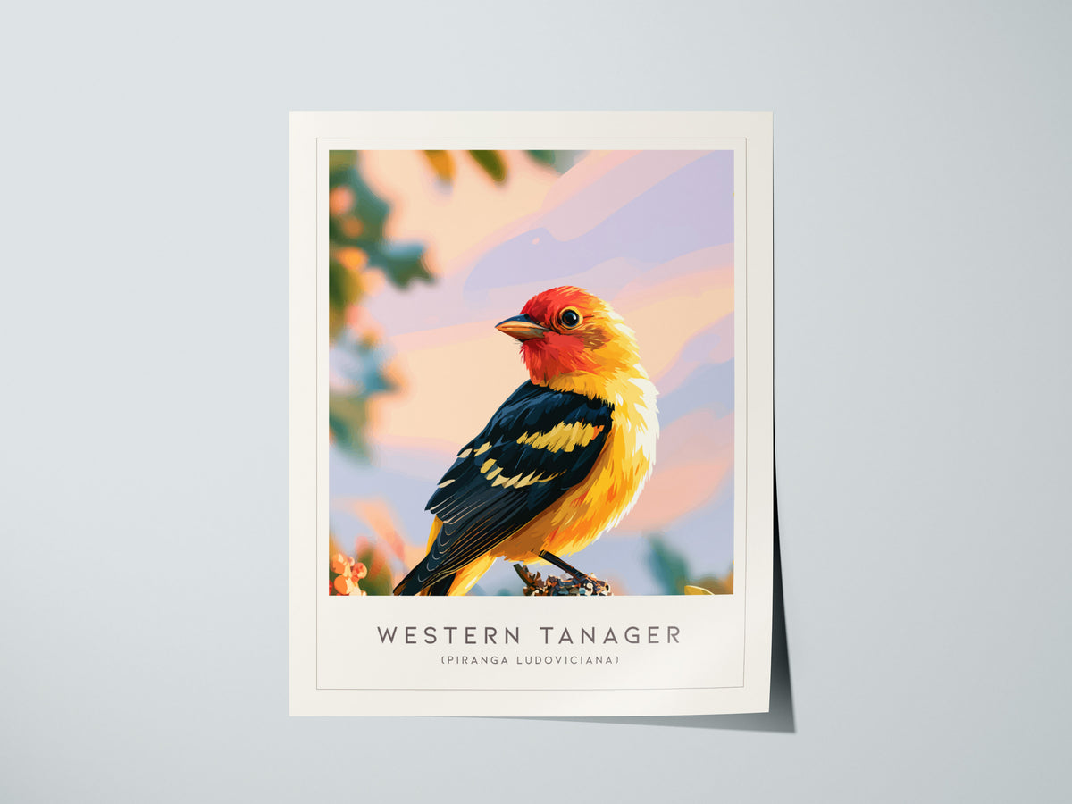 Western Tanager, Piranga ludoviciana Poster | Vibrant Songbird Nature Wall Art — giclée print detail on matte paper