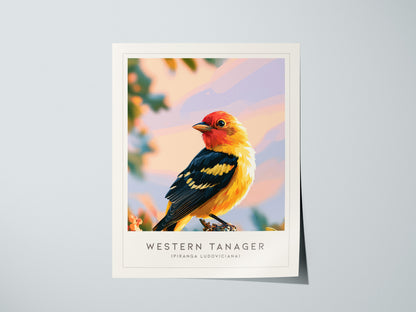 Western Tanager, Piranga ludoviciana Poster | Vibrant Songbird Nature Wall Art — giclée print detail on matte paper