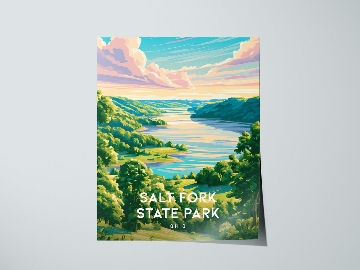 Salt Fork State Park, Ohio Poster | Lakeside Forest Retreat Wall Art — giclée print detail on matte paper