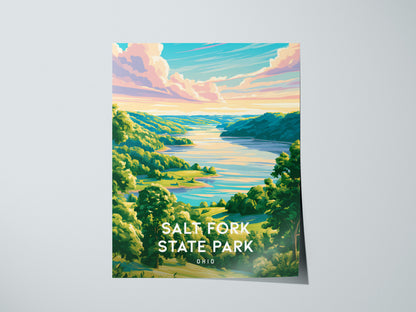 Salt Fork State Park, Ohio Poster | Lakeside Forest Retreat Wall Art — giclée print detail on matte paper