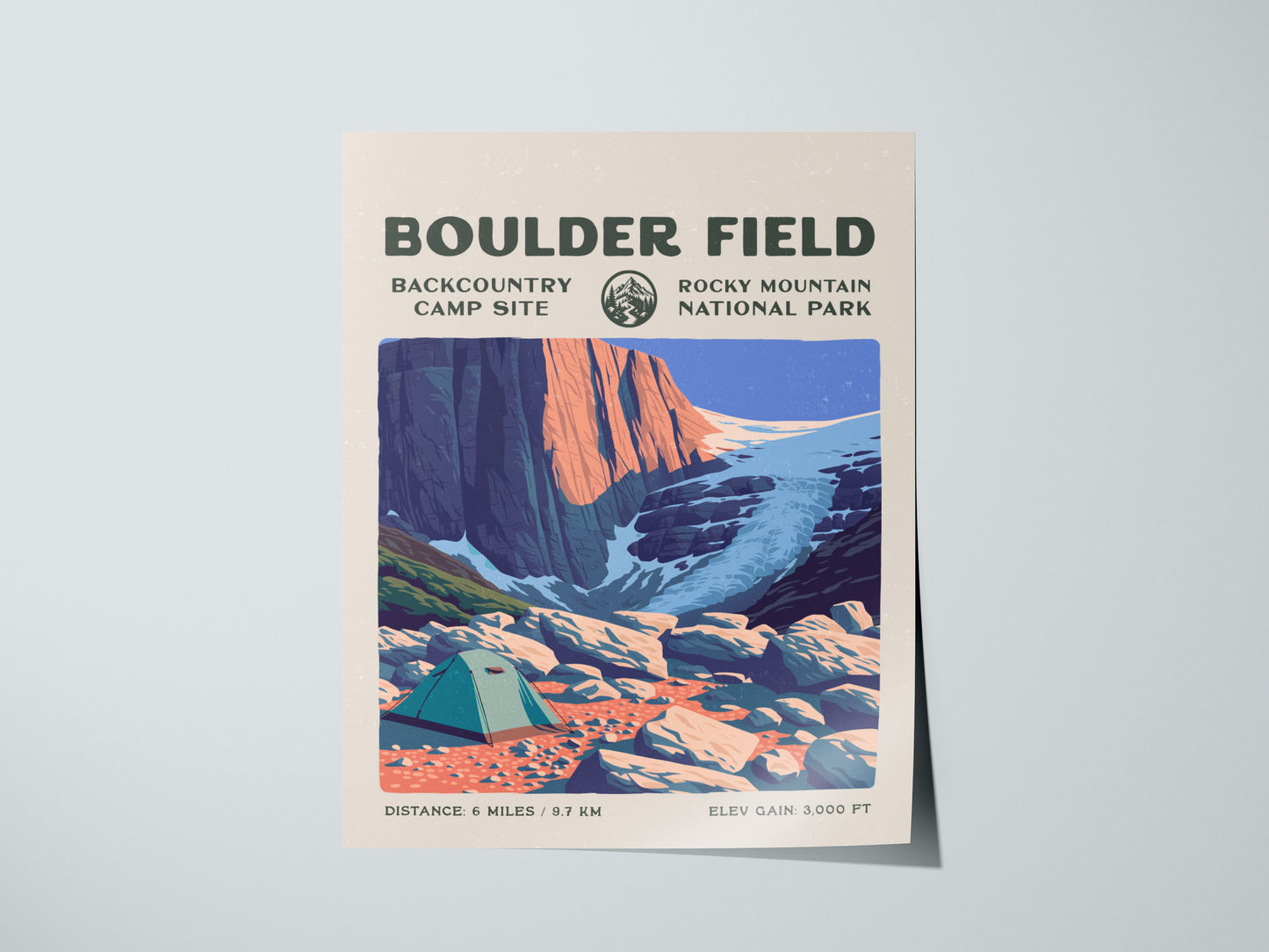 Boulder Field, Rocky Mountain National Park Poster | Hiker Gift | Alpine Wilderness Block Print Wall Art — giclée print detai