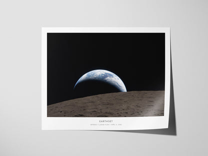 Earthset Landscape Poster | NASA Artemis II Lunar Flyby Space Photography Wall Art — giclée print detail on matte paper