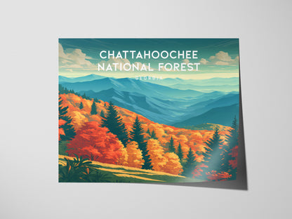 Chattahoochee National Forest Landscape, Georgia Poster | Appalachian Trail Vacation Wall Art — giclée print detail on matte