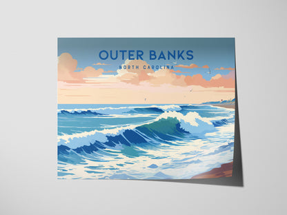 Outer Banks, North Carolina Landscape Poster | Coastal Beach Decor Wall Art — giclée print detail on matte paper