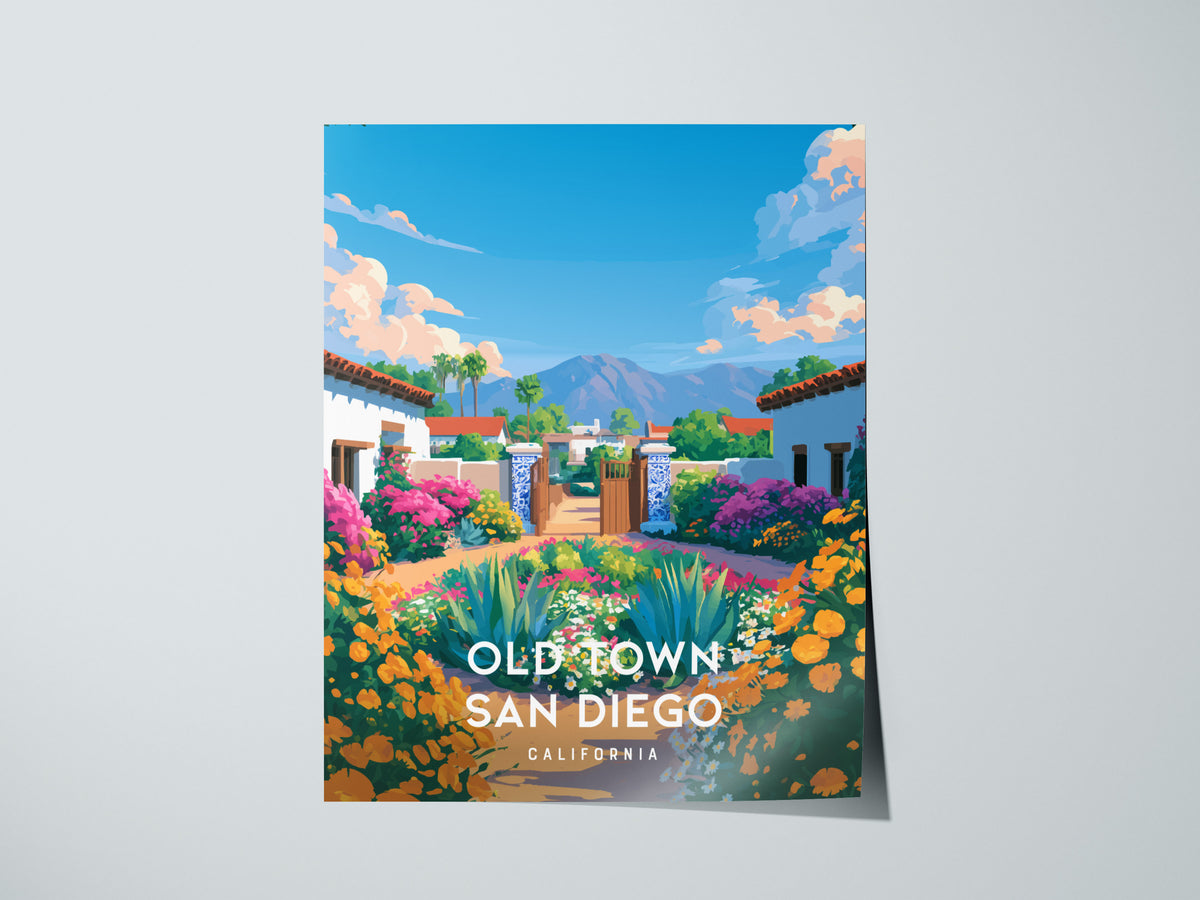 Old Town San Diego, California Poster | Historic Adobe & Fiesta Charm Wall Art — giclée print detail on matte paper