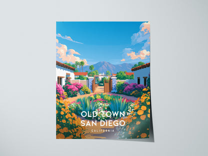 Old Town San Diego, California Poster | Historic Adobe & Fiesta Charm Wall Art — giclée print detail on matte paper