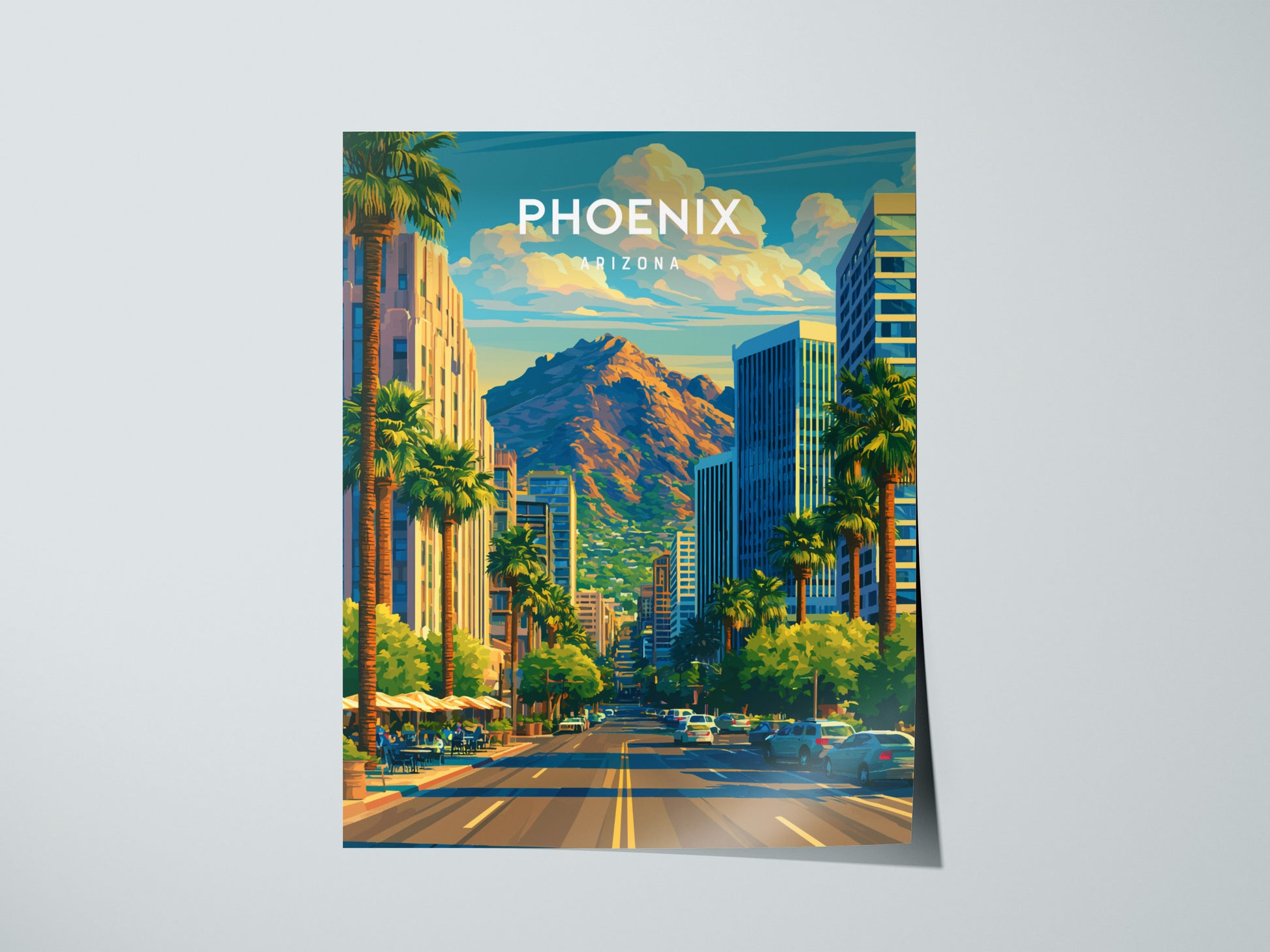 Phoenix, Arizona Poster | Desert Skyline & Saguaro Sunset Wall Art — giclée print detail on matte paper