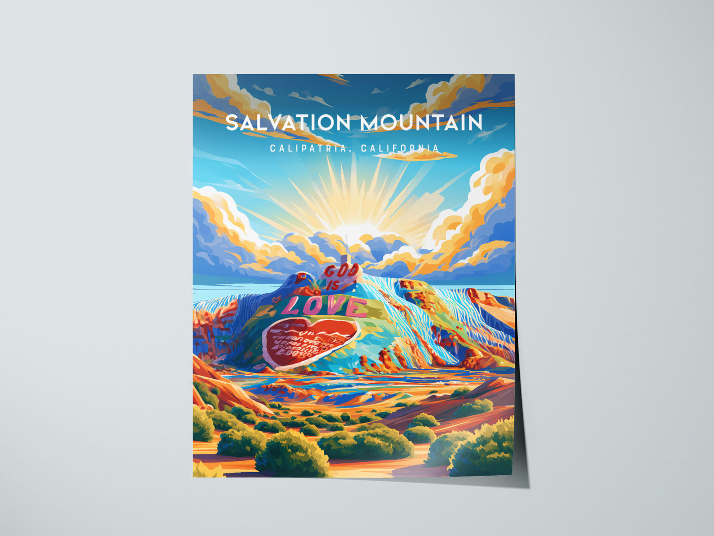 Salvation Mountain, California Poster | Colorful Desert Folk Art Wall Art — giclée print detail on matte paper