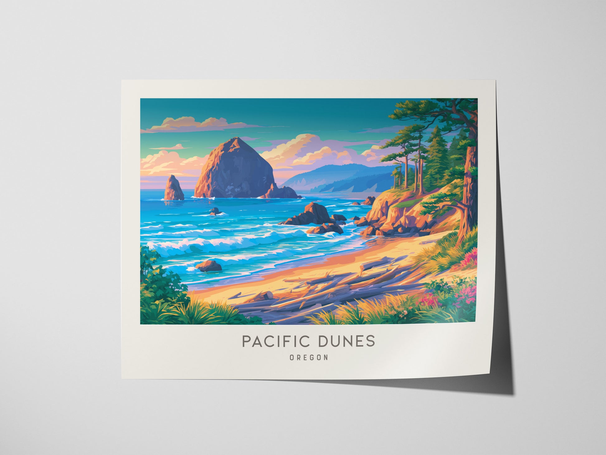 Pacific Dunes Landscape Matte Border Poster | Oregon Coastal Beach Decor — giclée print detail on matte paper