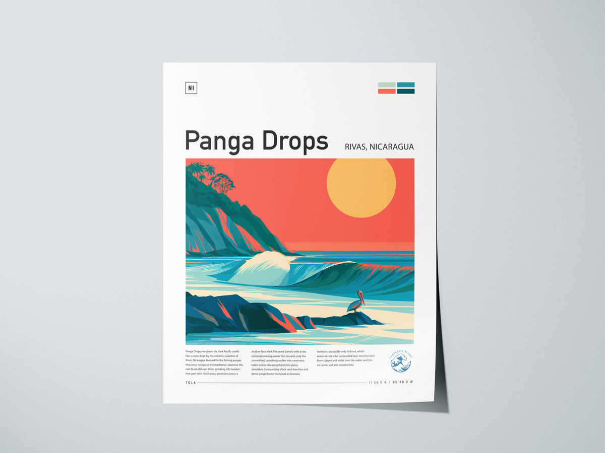 Panga Drops, Rivas, Nicaragua Poster | Tropical Surf Wall Art — giclée print detail on matte paper