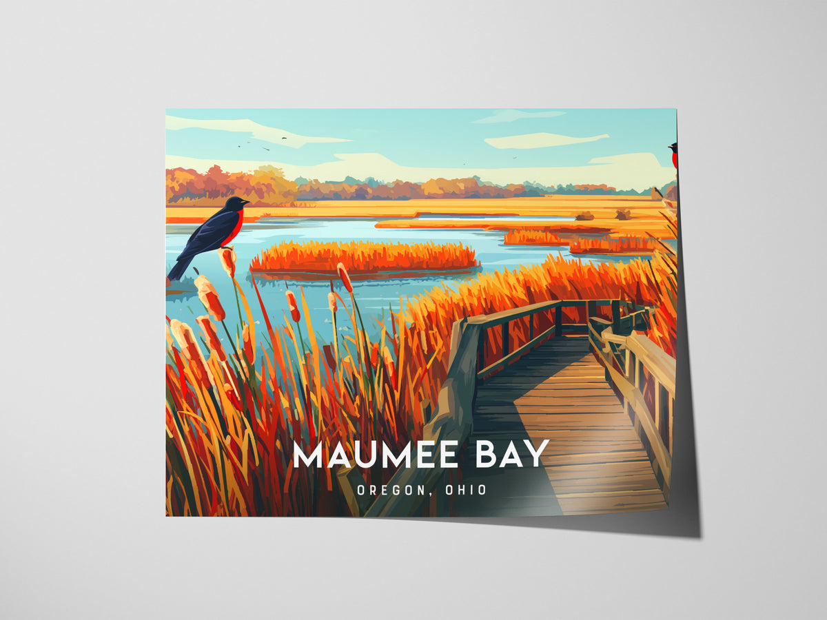 Maumee Bay Landscape Poster | Oregon, Ohio Vacation Wall Art — giclée print detail on matte paper