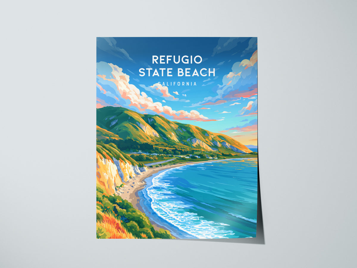 Refugio State Beach, California Poster | Golden Bluffs & Ocean Breeze Wall Art — giclée print detail on matte paper