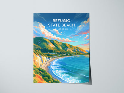 Refugio State Beach, California Poster | Golden Bluffs & Ocean Breeze Wall Art — giclée print detail on matte paper