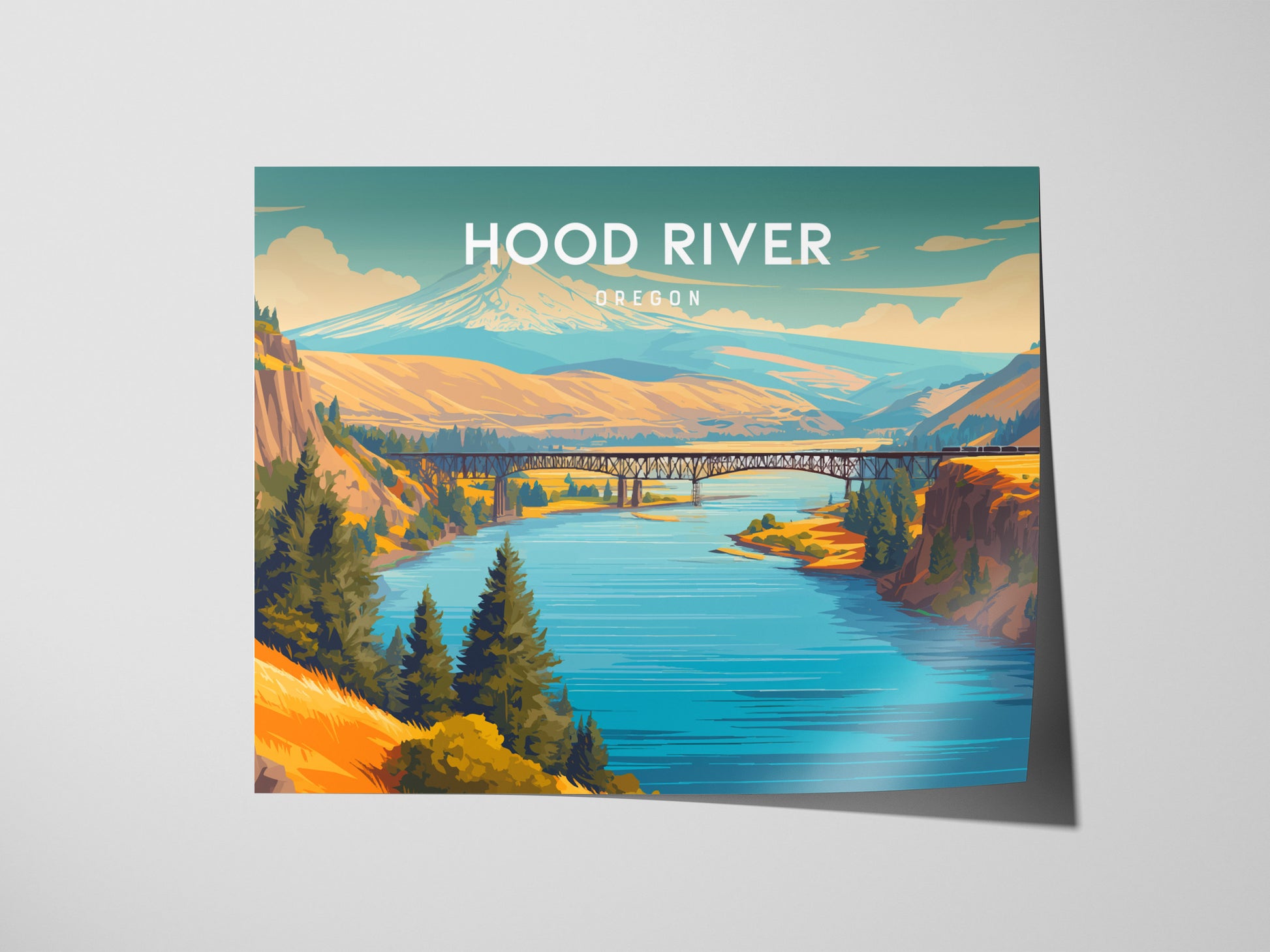 Hood River, Oregon Landscape Poster | Columbia River Gorge Destination Print Wall Art — giclée print detail on matte paper