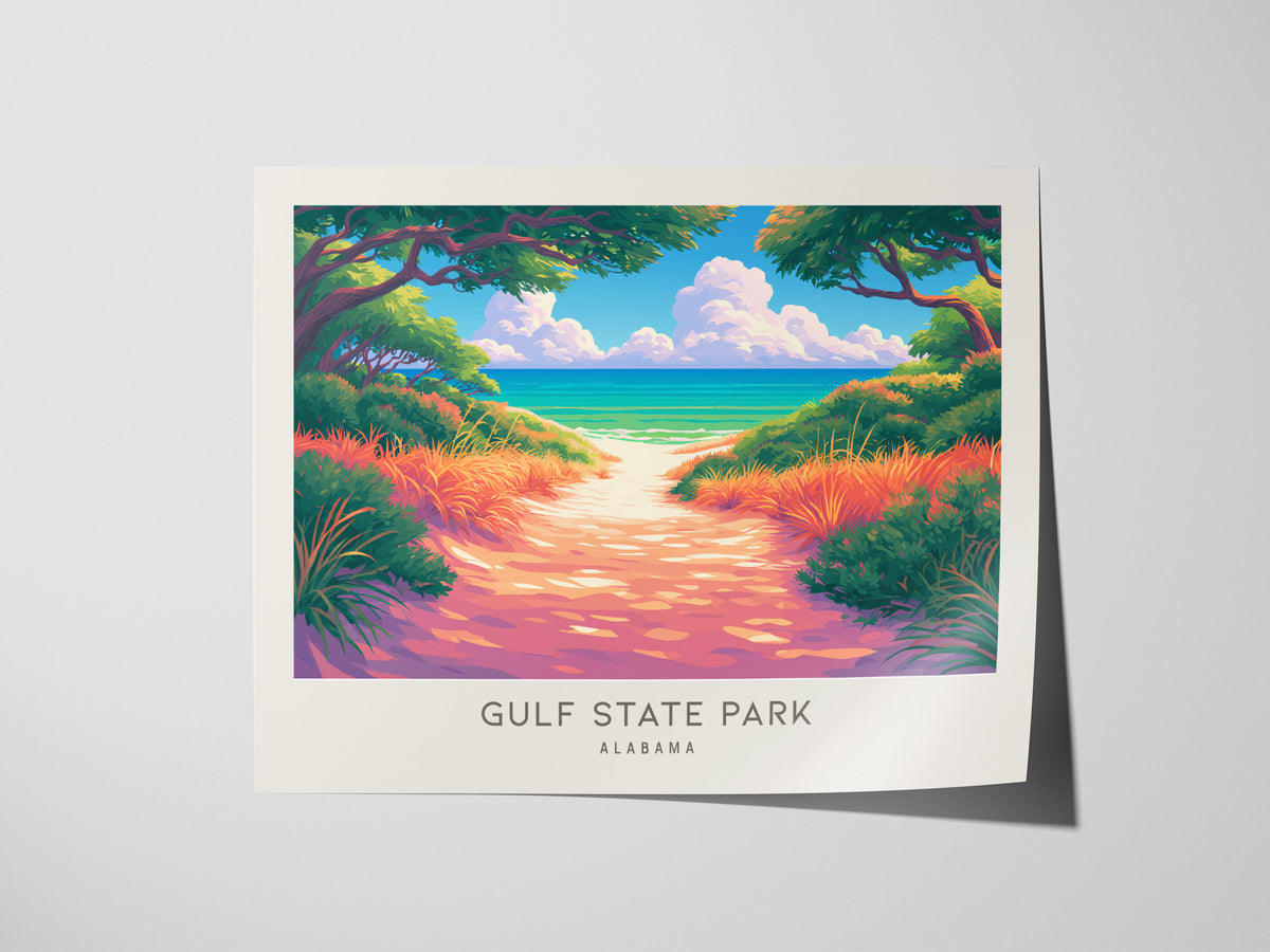 Gulf State Park Landscape Matte Border Poster | Alabama Vacation Wall Art Tropical Beach Print — giclée print detail on matte