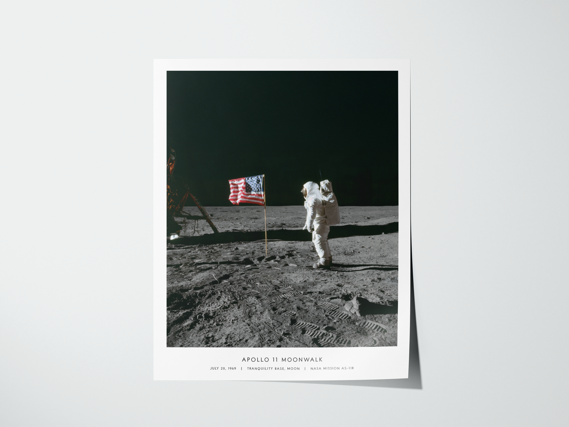 Unframed Apollo 11 moonwalk NASA photograph printed on matte archival paper